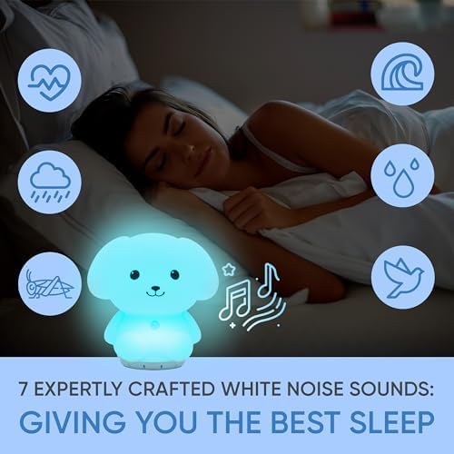 Mindfulness 'Breathing Puppy' | 4-7-8 Guided Visual Meditation Breathing Light | 3 in 1 Device with Night Light & Noise Machine for ADHD Anxiety Stress Relief Sleep - Gift for Kids Adult Women Men