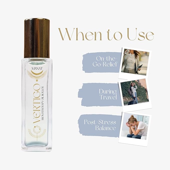 Vertigo Essential Oil Roll On –100% Natural Aromatherapy – 10ml Glass Roller Ball – Dizziness Reduction, Blance & Clarity Blend w/Peppermint, Ginger & Orange - Relaxation, Self Care, Gift