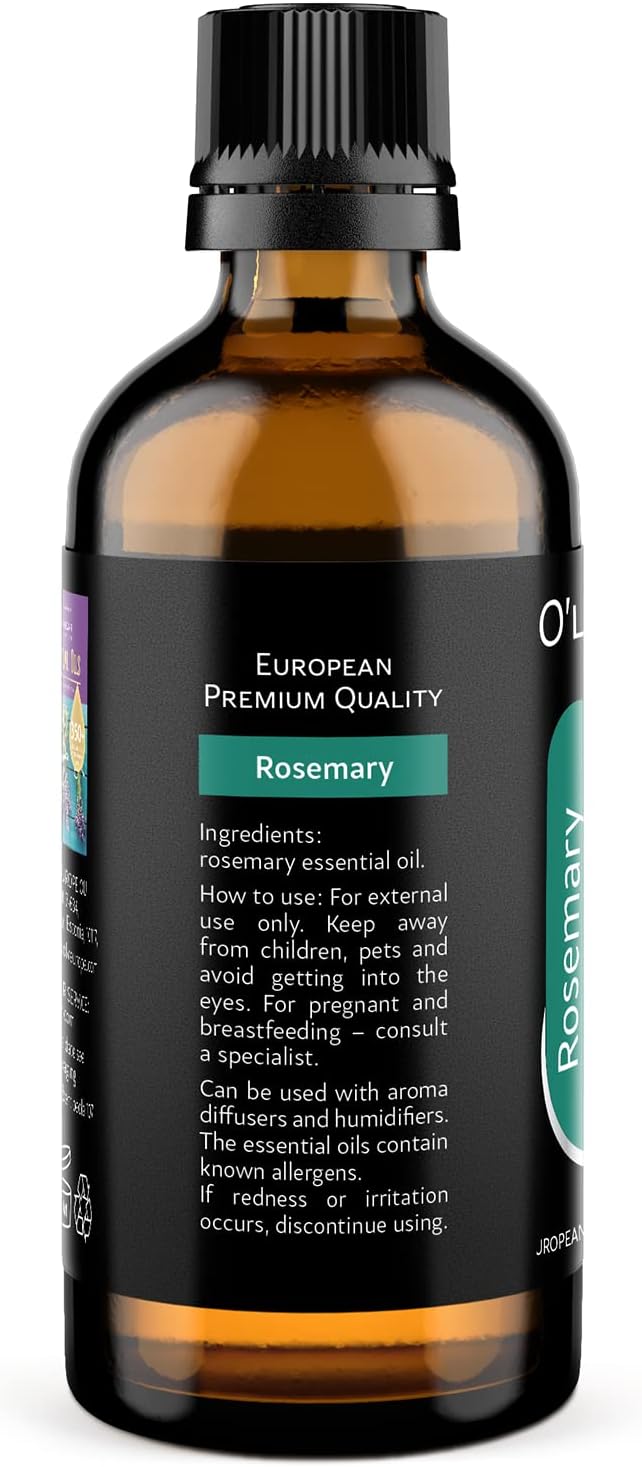 O'linear Premium Rosemary Essential Oil, 100% Pure Natural Oil for Diffuser & Aromatherapy Humidifiers, DIY Candle Making Rosemary Essential Oil Therapeutic Grade, Mood Boost Aroma Scent Drops for Her