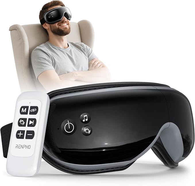 RENPHO Eye Massager, Fathers Day Birthday Gifts for Dad Husband Men, Eyeris1 Eye Massager FSA HSA with Heat & Remote, Compression, Sleep Mask for Relax, Migraine Relief, Reduce Strain, Improve Sleep