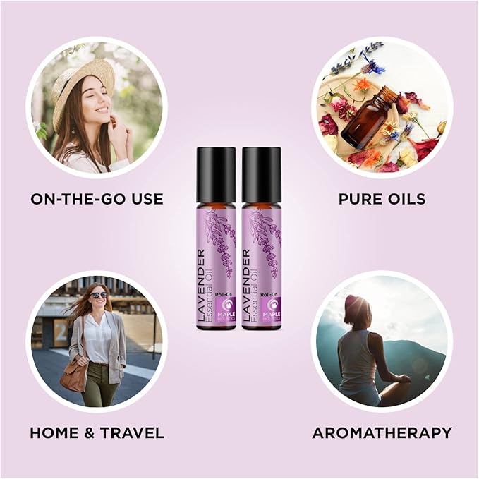 Lavender Essential Oil Roll On - Calming Aromatherapy Oil Roller for Sleep Headaches and Relaxation - Natural Pre-Diluted Sleep Oil for Nighttime Relaxation with Lavender Essential Oil for Skin 2-Pack