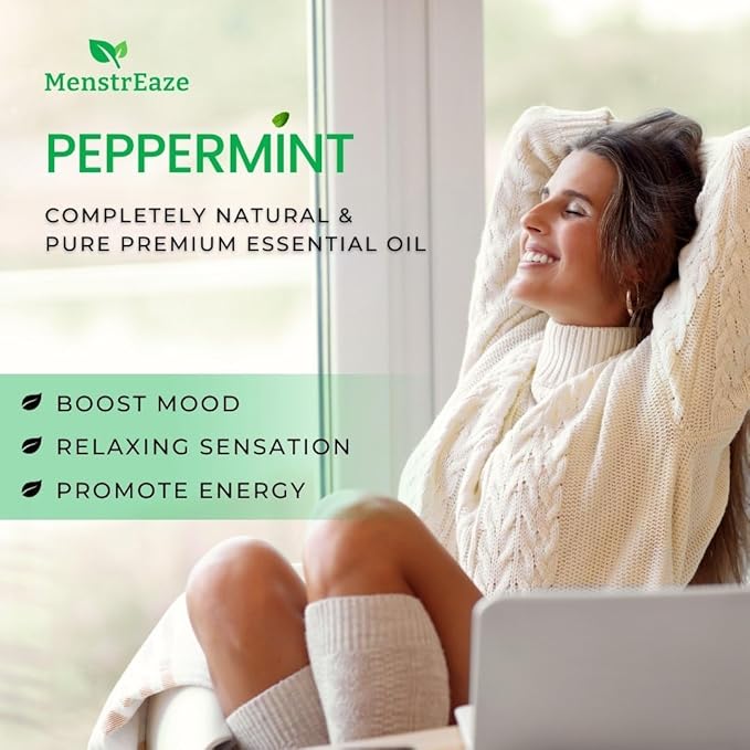 Peppermint Essential Oil Roll On, Migraine & Headache Support, High Potency, Purem Natural Oil, Blend with Sweet Almond Oil for Skin, Refreshing and Calming, Nausea Support, 10ml