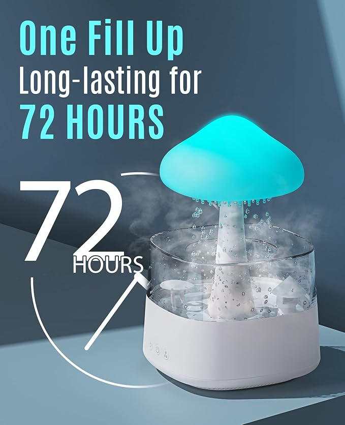 Romanda Rain Cloud Humidifier with Remote, Rain Cloud Diffuser, Cloud Humidifier Rain Drop, Mushroom Diffuser, Mushroom Humidifier Waterfall Lamp, Rain Sounds for Sleeping