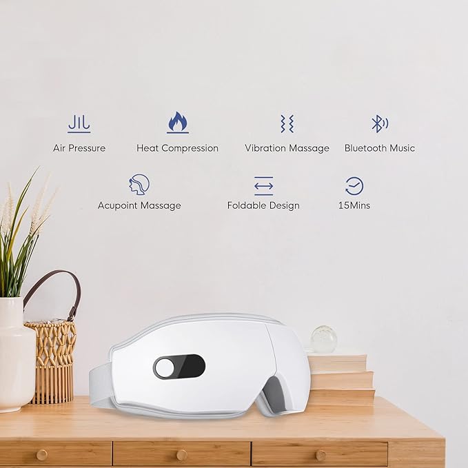 NOWWISH Eye Massager with Heat - Smart Mask for Relax Eye, Fathers Day, Birthday Gifts for Women and Men Mom Dad Wife - White