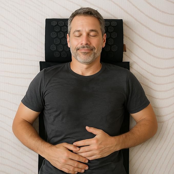 Acupressure Mat & Pillow – Natural Back & Neck Pain Relief, Stress Relief, and Better Sleep Kit (Includes Pillow & Carry Bag, Soft Cream).