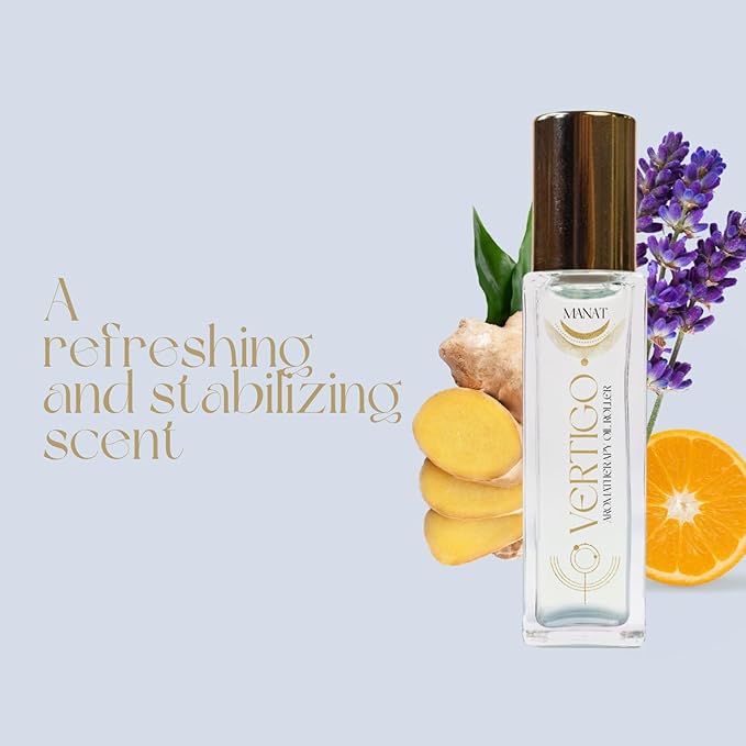 Vertigo Essential Oil Roll On –100% Natural Aromatherapy – 10ml Glass Roller Ball – Dizziness Reduction, Blance & Clarity Blend w/Peppermint, Ginger & Orange - Relaxation, Self Care, Gift
