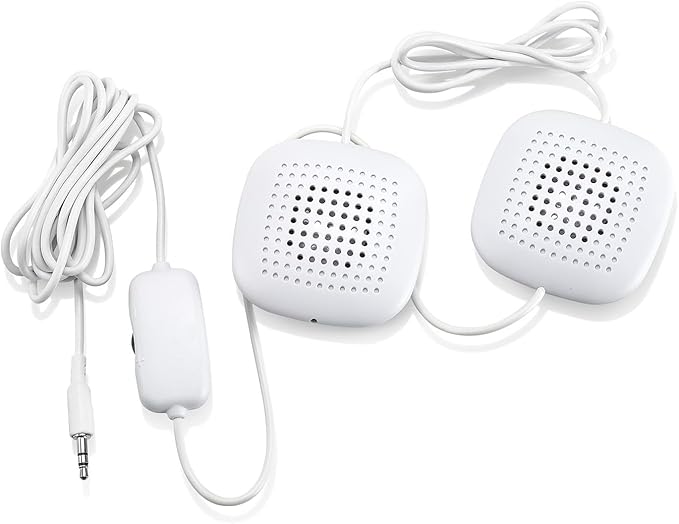 Sound Oasis Pillow Speakers, 2 UltraThin Stereo Speakers, Volume Control, Surround Sound for Music, Sleep, Tinnitus Masking, Connect to External Sound Source with 1/8" 3.5mm Headphone Jack Plug, White