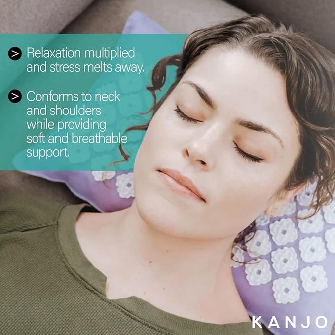 FSA HSA Eligible Kanjo Aromatherapy Acupuncture Pillow Lavender, 100% Cotton Linen Pillow for Back Pain and Neck Pain Relief with Natural Cork Filling