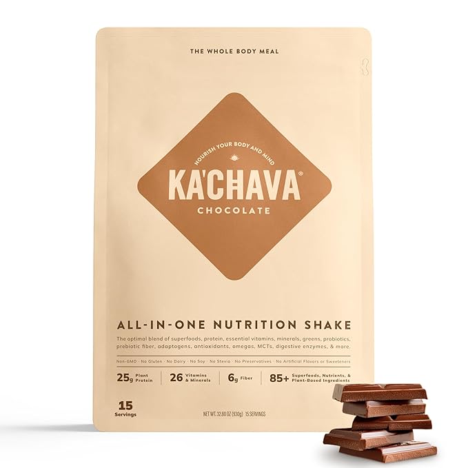 KaâChava All-In-One Nutrition Shake Blend, 85+ Superfoods & Nutrients, Meal Replacement, Greens Plant-Based Superfood Powder Protein Drink, Digestive Enzymes & Probiotics, Vegan Dairy Gluten Free, 2lb