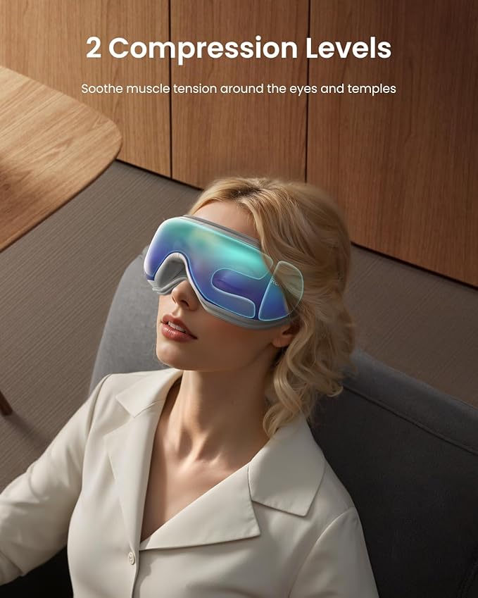 RENPHO Eye Massager, Eyeris1 Heated Massage Sleep Mask FSA HSA with Remote, Compression, Bluetooth, Migraine Massager for Strain Relief, Reduce Stye Eye, Improve Sleep, Birthday Gifts