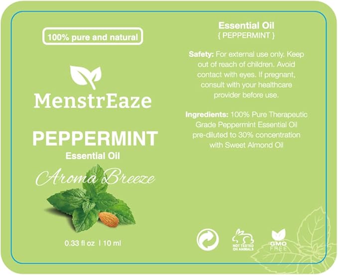 Peppermint Essential Oil Roll On, Gentle Aroma, Migraine & Headache Support, Skin Nourishing, Sweet Almond Oil, Nighttime Refreshing and Calming, 100% Natural & Pure, Mood Uplifting, 10ml