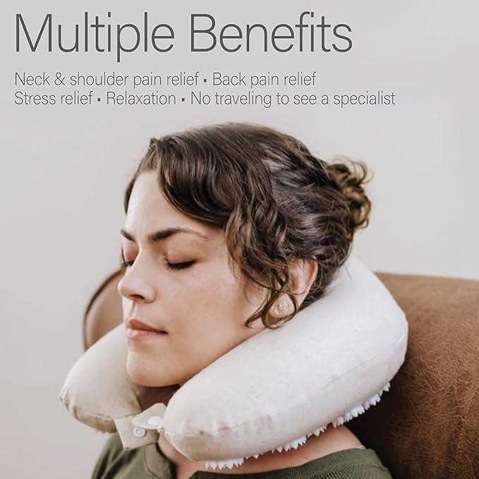 Kanjo Memory Foam Acupressure Neck Pillow - High Density Memory Foam Core - Travel Accessory Pillow - Relieves Neck Pain and Back Pain - Includes Carry Bag - FSA & HSA Eligible
