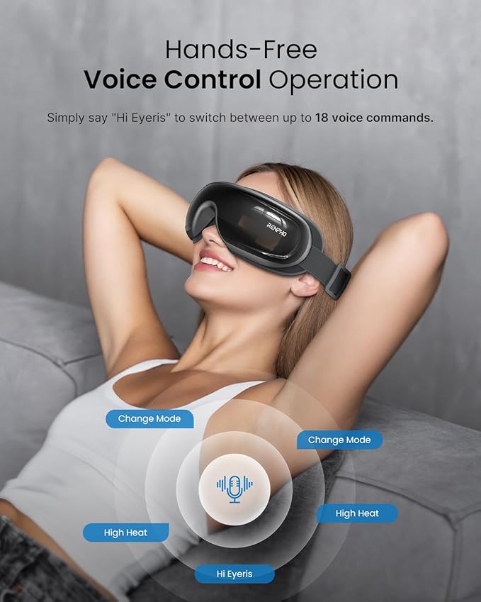 RENPHO Eye Massager with Heat and Cooling for Migraines, Father's Day/Birthday Gifts for Women/Men/Mom/Dad, Eyeris 3 FSA HSA Voice Control Eye Massager, Eye Care Device with DIY Massage Setting