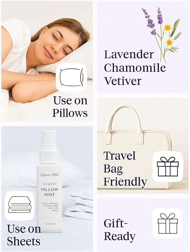 Pillow Mist – Lavender Chamomile Sleep Spray with Essential Oils – Relaxing Aromatherapy for Pillows, Bedding, and Linens – Nighttime Linen Spray – 75ml (2.5 fl oz) by Beyond Wicks