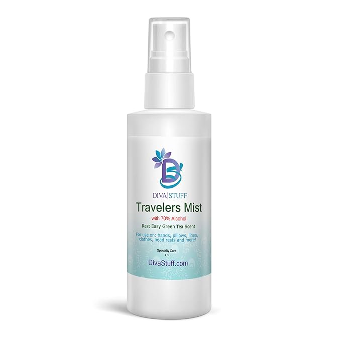Diva Stuff Travelers Mist - Promotes Clear Skin & Protects from Acne-Causing Funk, Cleans Pillows, Hands, & Sheets - Aromatherapy Spray for Relaxation and Sleep, Made in USA (Soothing Green Tea, 4 oz)