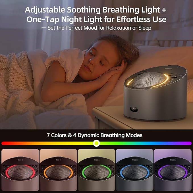 White Noise Sound Machine Expandable Aroma Diffuser & Schumann Resonance | Metal Shell with 50+ Natural Soothing Sounds & Night Light | For Sleep, Focus, Relaxation-(Grey,AN-AIO25-GY)–Adults Kids Baby