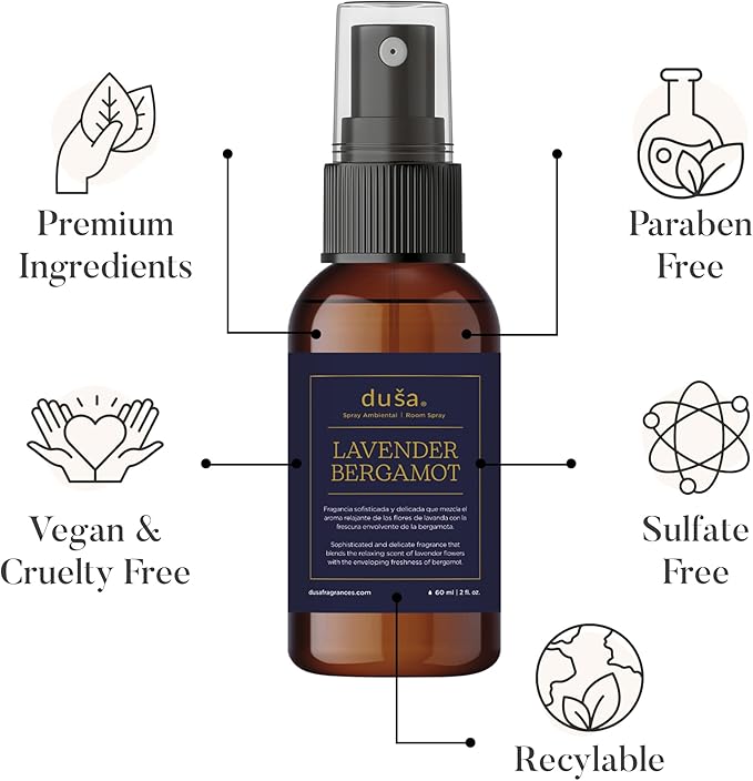 Dusa Lavender Sleep Mist – Calming Pillow & Room Spray with Essential Oils – Relaxing Aromatherapy for Deep Sleep – Fabric-Friendly & Odor Eliminating – 2 oz Travel Size