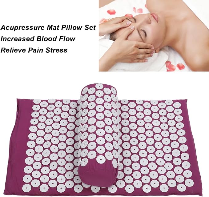 ZJchao Acupressure Mat & Pillow Set, Muscle Relaxation Stress Reduction Acupuncture Pillow and Mat Kit Point for Sleeping Aid & Recovery