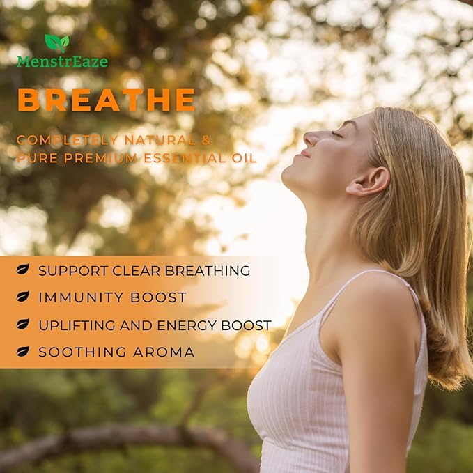 Breathe Essential Oil Roll-On Blend, Therapeutic-Grade Clear Breathing & Energy Boost, 100% Natural & Pure, Pure Blend of Eucalyptus, Peppermint & Australian Tea Tree, 10ml