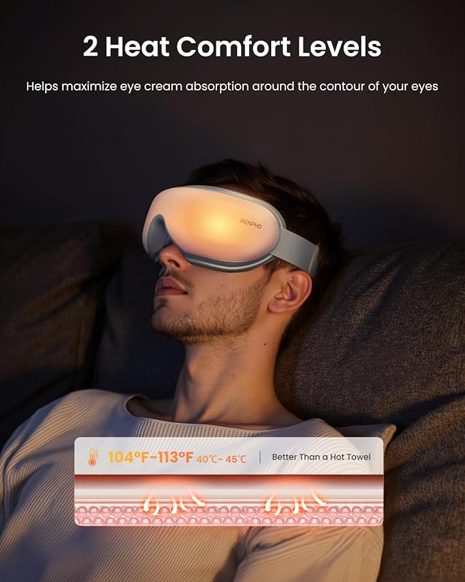 RENPHO Eye Massager with Remote, Heat, Compression, Fathers Day Birthday Gifts for Dad Women, Eyeris 1 Sleep Mask FSA HSA, Headache Massager Scalp for Strain Relief, Migraine Relief, Reduce Stye Eye