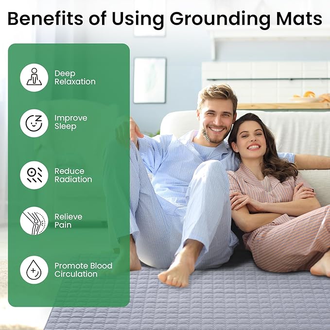 Grounding Mat for Bed, Silver Fiber Grounding Blanket – Stress & Pain Relief, Enhanced Sleep, Inflammation Reduction, Balance Restoration - Gifts for Women | Gray 35"x50"