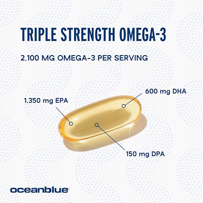 Oceanblue Professional Omega-3 2100 â 180 ct â Triple Strength Burpless Fish Oil Supplement with High-Potency EPA, DHA, DPA â Wild-Caught â Orange Flavor (90 Servings)