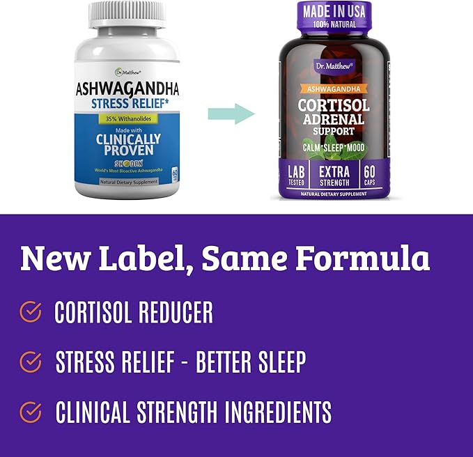 Dr. Matthew Cortisol Reducer & Adrenal Support Supplement with Ashwagandha, Rhodiola & Ginseng â A Detox Cocktail to Lower Cortisol & Support Relaxation, Calm & Restful Sleep