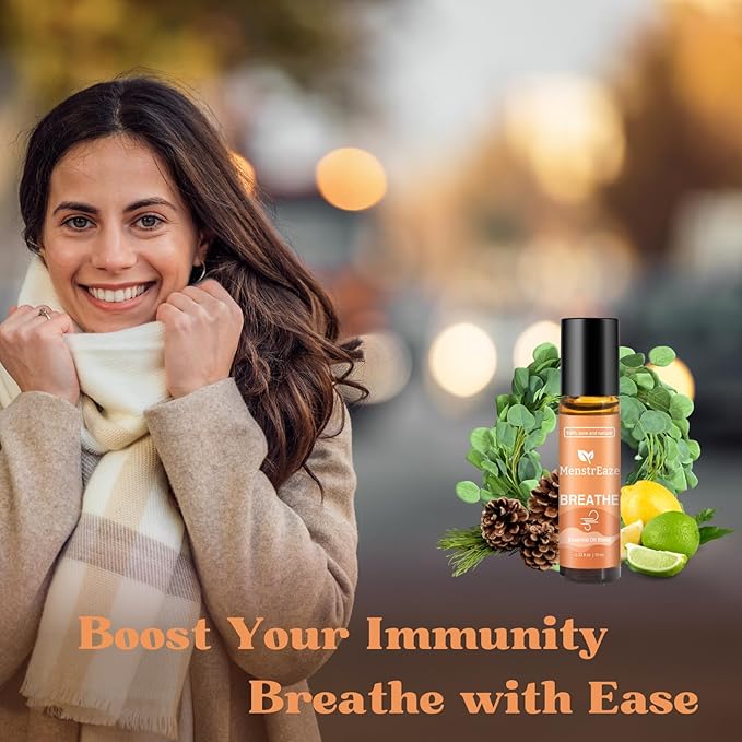 Breathe Essential Oil Roll-On Blend, Therapeutic-Grade Clear Breathing & Energy Boost, 100% Natural & Pure, Pure Blend of Eucalyptus, Peppermint & Australian Tea Tree, 10ml