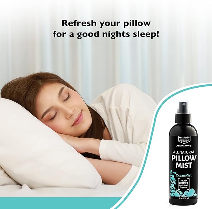 Aromasong All Natural Pillow Spray for Deep Sleep- Holiday Gift Pack of Lavender, Ocean Mist, and Eucalyptus Included - Calming Linen & Bedtime Natural Essential Oil Mist Spray for Sleeping
