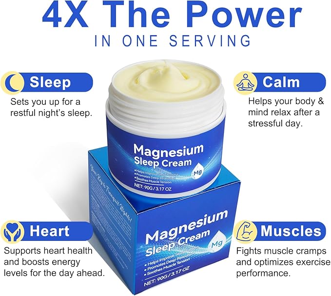 Magnesium Cream, Magnesium Lotion for Sleep, Topical Magnesium Oil Cream for Feet, Legs or Arms, Magnesium Sleep Cream with Essential Oils, Lavender, 3.17 Oz - Safe and Easy to Absorb
