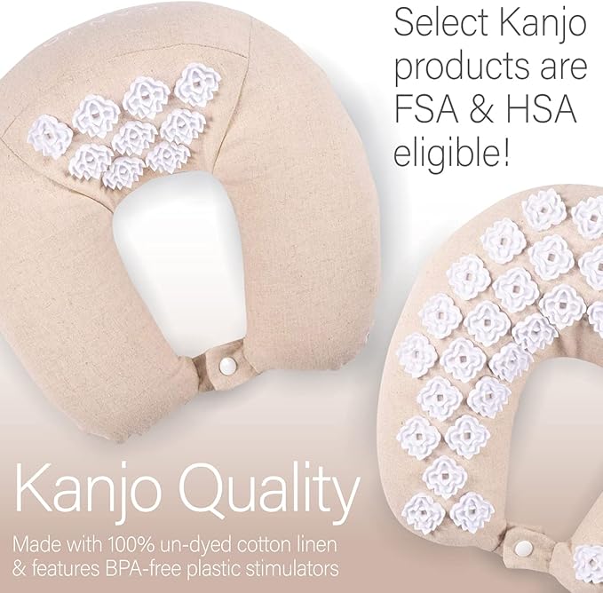 Kanjo Memory Foam Acupressure Neck Pillow - High Density Memory Foam Core - Travel Accessory Pillow - Relieves Neck Pain and Back Pain - Includes Carry Bag - FSA & HSA Eligible