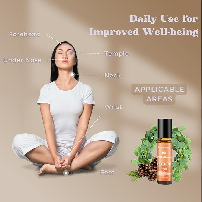 Breathe Essential Oil Roll-On Blend, Therapeutic-Grade Clear Breathing & Energy Boost, 100% Natural & Pure, Pure Blend of Eucalyptus, Peppermint & Australian Tea Tree, 10ml