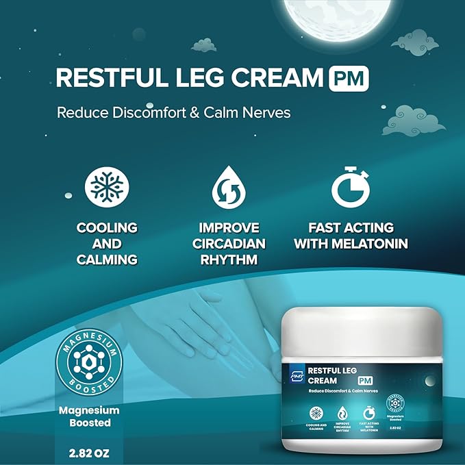 Relaxing Leg Cream by PMT, Nerve Calming Topical for Leg Relief, Sleep Cream Penetrates Deep, Relieve Discomfort and Sleeplessness, Boosted with Magnesium & Melatonin - 2.83oz