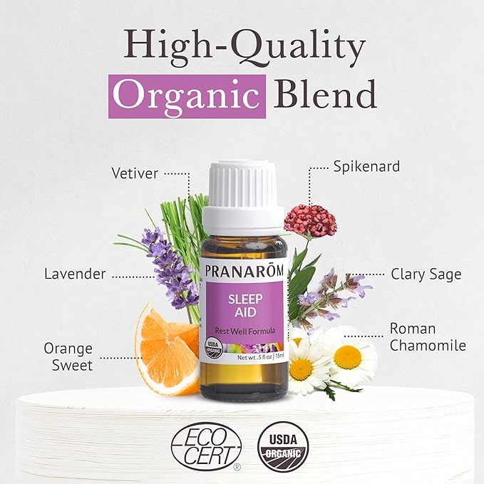 Pranarom - Sleep Aid Essential Oil Blend (15ml) - Lavender, Spikenard, Clary Sage, Vetiver, Roman Chamomile - 100% Pure Essential Oil for Diffusing & Relaxation|USDA and ECOCERT Certified Organic