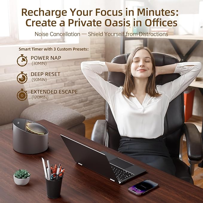 White Noise Sound Machine Expandable Aroma Diffuser & Schumann Resonance | Metal Shell with 50+ Natural Soothing Sounds & Night Light | For Sleep, Focus, Relaxation-(Grey,AN-AIO25-GY)–Adults Kids Baby