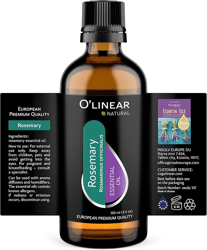 O'linear Premium Rosemary Essential Oil, 100% Pure Natural Oil for Diffuser & Aromatherapy Humidifiers, DIY Candle Making Rosemary Essential Oil Therapeutic Grade, Mood Boost Aroma Scent Drops for Her