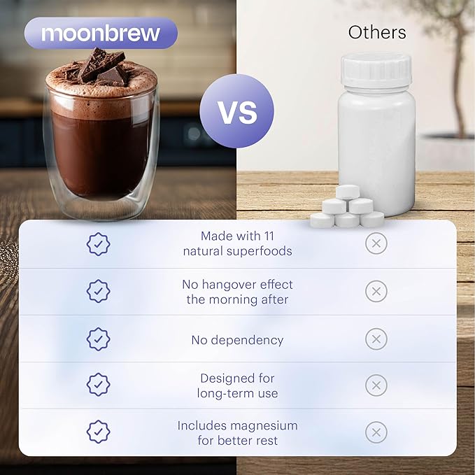 MoonBrew Nighttime Magnesium Hot Cocoa, Natural Sleep Aid Drink Mix for Adults - Calming Melatonin-Free Sleep Support - Sleepy Hot Chocolate Powder with L-Theanine, Chamomile & Zinc Glycinate - 3-Pack