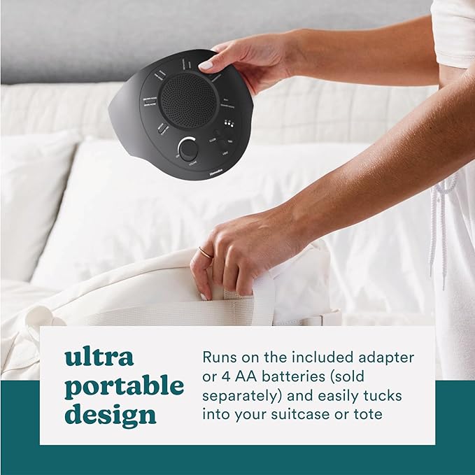 Homedics Premium Sleep Better Portable Sound Machine, Night Light,12 Soothing Sounds Including White Noise, Rain, and Thunderstorm, Ultra-Portable Design, Auto-Off Timer,for Travel & Baby Sleep, Black