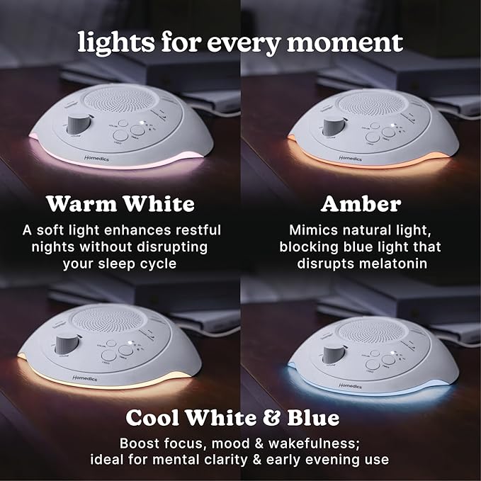 Homedics Premium Sleep Better Portable Sound Machine, Night Light,12 Soothing Sounds Including White Noise, Rain, and Thunderstorm, Ultra-Portable Design, Auto-Off Timer, for Travel & Baby Sleep