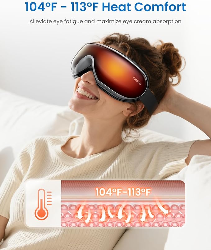 RENPHO Eye Massager with Heat, Fathers Day Birthday Gifts for Mom Dad, Heated Eye Mask, Eye Massager for Migraines with Bluetooth Music, Reduce Strain