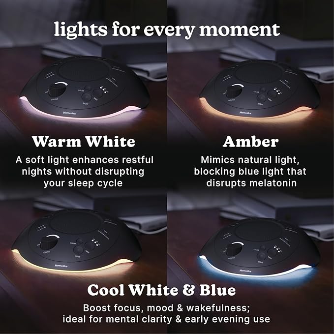 Homedics Premium Sleep Better Portable Sound Machine, Night Light,12 Soothing Sounds Including White Noise, Rain, and Thunderstorm, Ultra-Portable Design, Auto-Off Timer,for Travel & Baby Sleep, Black