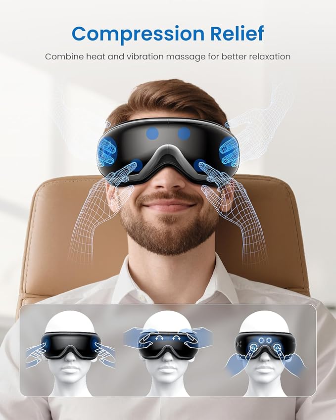 RENPHO Eye Massager with Heat, Fathers Day Birthday Gifts for Mom Dad, Heated Eye Mask, Eye Massager for Migraines with Bluetooth Music, Reduce Strain