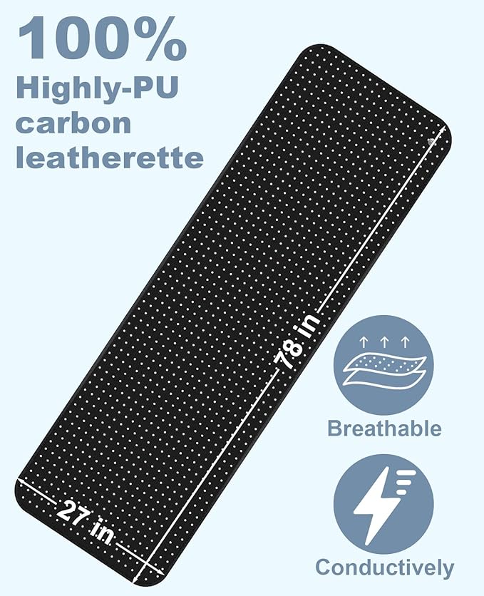 Grounding Mat for Bed, PU Leather, Conductivity Therapy of Grounding Bed Mat, Improves Sleeping, Grounding Mat Pad for Feet, Queen, 27x78IN