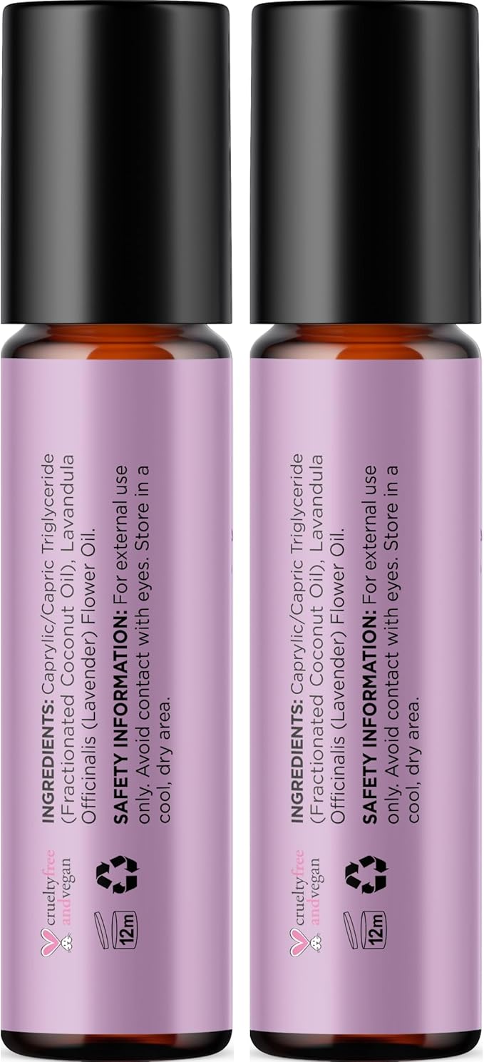 Lavender Essential Oil Roll On - Calming Aromatherapy Oil Roller for Sleep Headaches and Relaxation - Natural Pre-Diluted Sleep Oil for Nighttime Relaxation with Lavender Essential Oil for Skin 2-Pack