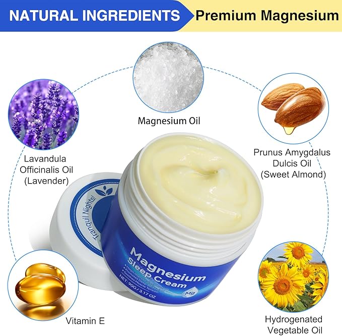 Magnesium Cream, Magnesium Lotion for Sleep, Topical Magnesium Oil Cream for Feet, Legs or Arms, Magnesium Sleep Cream with Essential Oils, Lavender, 3.17 Oz - Safe and Easy to Absorb