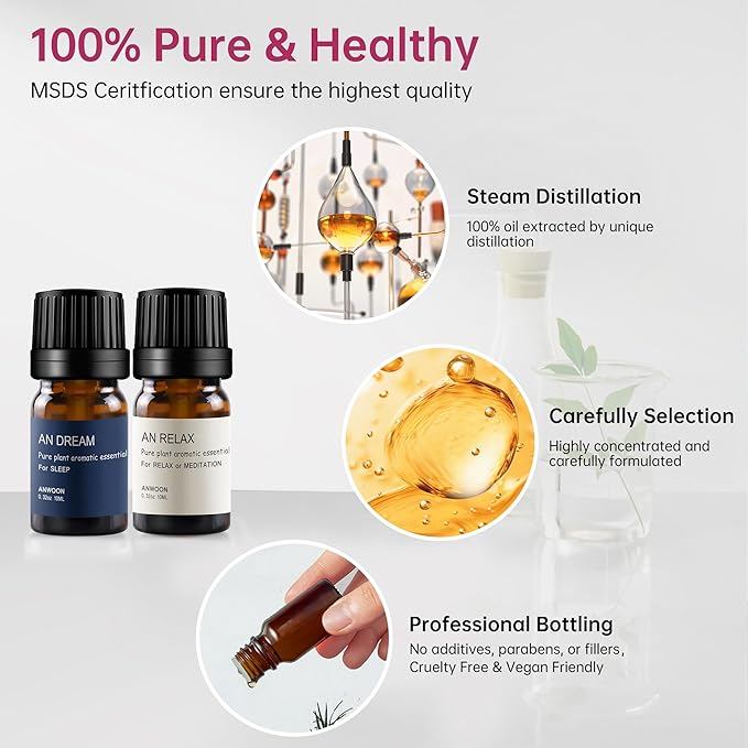 Natural Plant Essential Oil Blends for Diffuser,Aromatherapy with 2 Bottles 20ml(0.68Oz) of an-Dream and an-Relax Set for Sleeping and Relaxation at Home,Office,for All Ultrasonic Diffuser Scent.