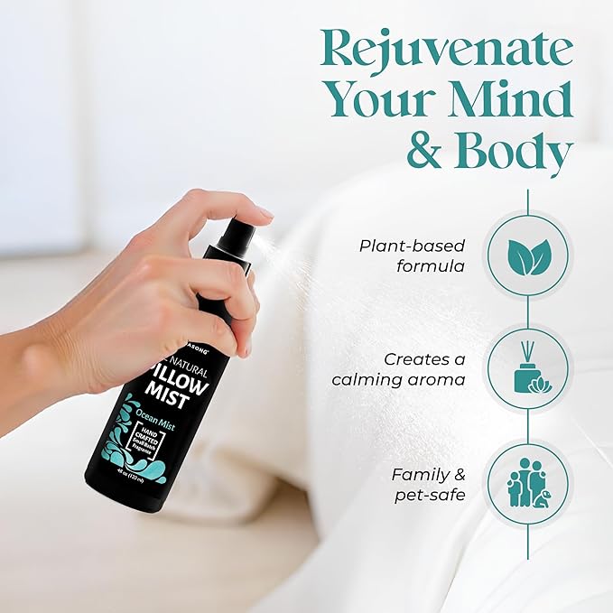 Aromasong Ocean Mist Pillow Spray - All Natural Calming Linen & Bedtime Mist for Deep Sleep - Aromatherapy Essential Oils for Sleeping