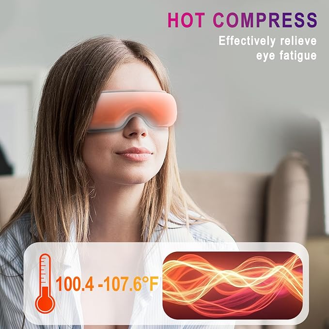 Eye Massager with Heat and Music for Migraines,Eye Care Gift for Mother's Day,Sleep Eye Mask for Reduce Eye Strain