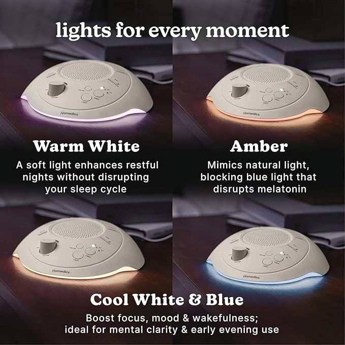 Homedics Premium Sleep Better Portable Sound Machine, Night Light,12 Soothing Sounds Including White Noise, Rain, and Thunderstorm, Ultra-Portable Design, Auto-Off Timer,for Travel & Baby Sleep, Cream