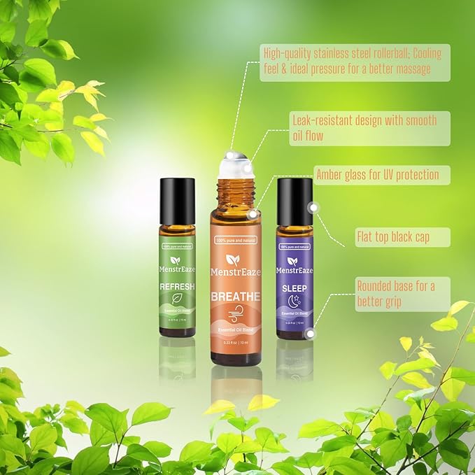 Refresh Essential Oil Roll-On Blend for Head Comfort, Energy & Mental Clarity – Therapeutic-Grade, 100% Natural & Pure, with Peppermint, Wintergreen, Camphor & Eucalyptus, 10ml